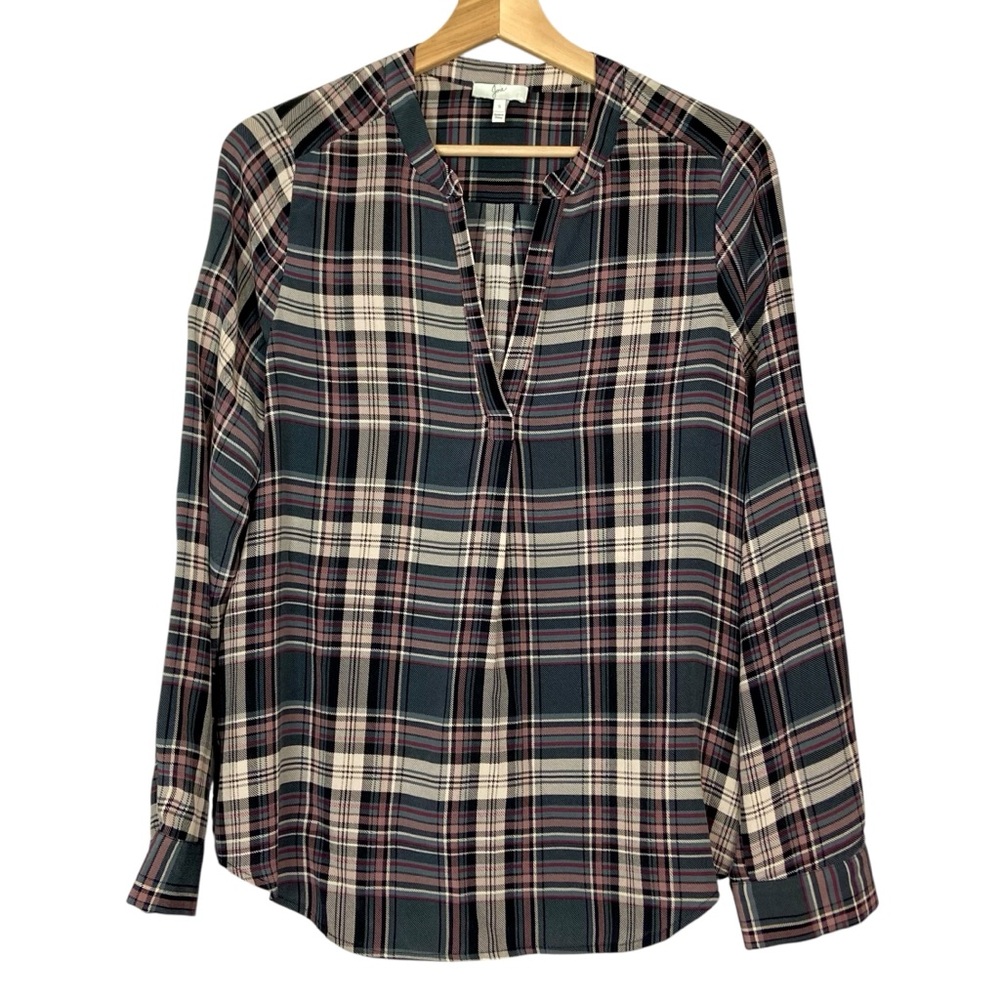 Joie Multicolor Plaid V-Neck Blouse